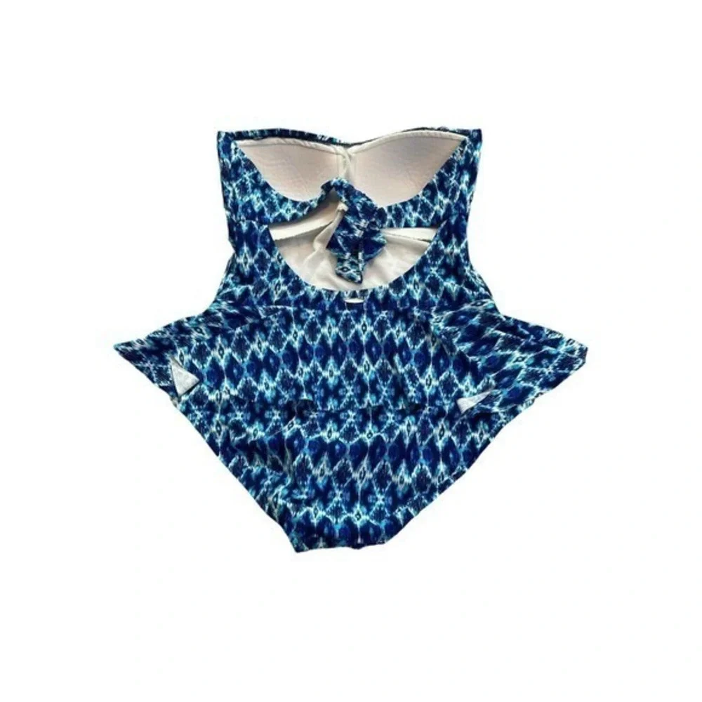 Jessica Simpson One Piece Sz M Navy Blue Multi‎ Swimsuit Bandeau Swim